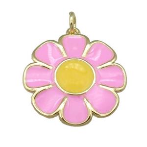 copper Sunflower pendant with pink enamel, gold plated, approx 20mm [FN23996]