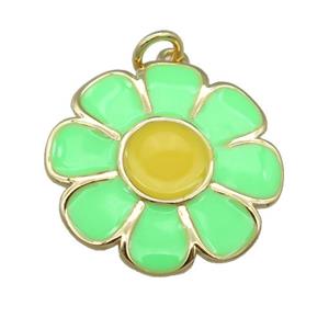 copper Sunflower pendant with green enamel, gold plated, approx 20mm [FN23997]