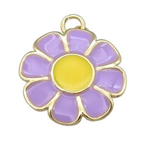 copper Sunflower pendant with lavender enamel, gold plated, approx 20mm [FN23999]