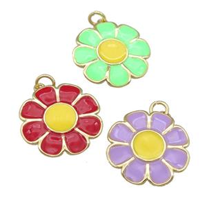 copper Sunflower pendant with enamel, gold plated, mixed, approx 20mm [FN24000]