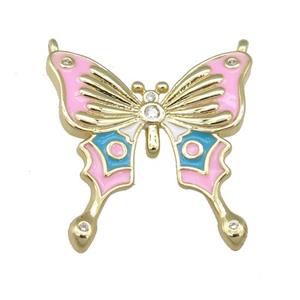 copper Butterfly pendant with pink enamel, gold plated, approx 23mm [FN24001]