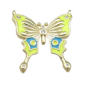 copper Butterfly pendant with green enamel, gold plated, approx 23mm [FN24002]