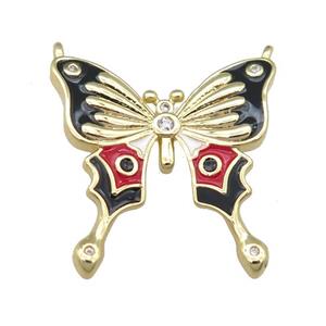 copper Butterfly pendant with black enamel, gold plated, approx 23mm [FN24003]