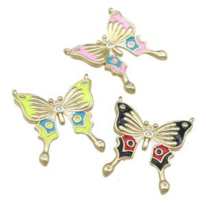 copper Butterfly pendant with enamel, gold plated, mixed, approx 23mm [FN24004]