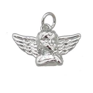 copper Cherub Angel pendant, platinum plated, approx 12-19mm [FN24005]