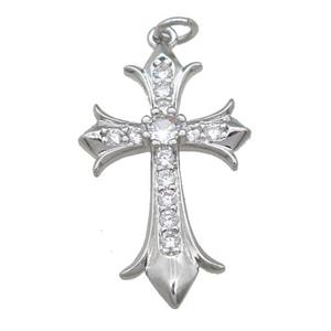 copper cross pendant pave zircon, platinum plated, approx 18-30mm [FN24008]