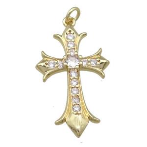 copper cross pendant pave zircon, gold plated, approx 18-30mm [FN24009]