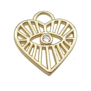 copper heart pendant pave zircon, gold plated, approx 16-17mm [FN24011]