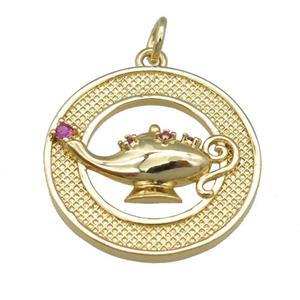 copper circle teapot pendant, gold plated, approx 22mm [FN24012]