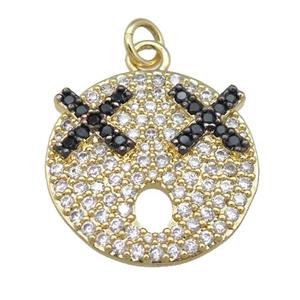 copper emoji pendant pave zircon, gold plated, approx 20mm [FN24026]