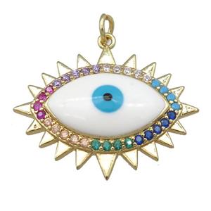 copper Evil Eye pendant pave zircon, enamel, gold plated, approx 23-30mm [FN24032]