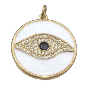 copper circle eye pendant pave zircon, enamel, gold plated, approx 22mm [FN24033]