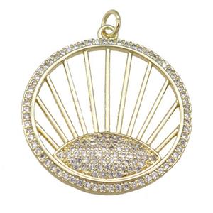 copper circle sun pendant paved zircon, gold plated, approx 28mm [FN24037]