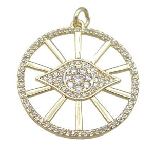 copper circle eye pendant paved zircon, gold plated, approx 27mm [FN24039]