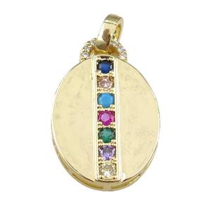 copper oval pendant pave zircon, gold plated, approx 18-23mm [FN24041]