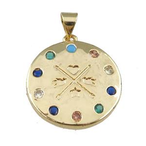 copper cricle pendant pave zircon, gold plated, approx 20mm [FN24042]