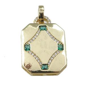 copper rectangle pendant pave zircon, gold plated, approx 18-22mm [FN24043]