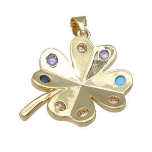 copper clover pendant pave zircon, gold plated, approx 20mm [FN24046]