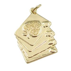 copper card pendant, carved, gold plated, approx 10-14mm, 23mm [FN24047]