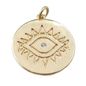 copper circle eye pendant, carved, gold plated, approx 22mm [FN24049]