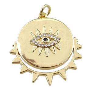 copper circle eye pendant, carved, gold plated, approx 23-25mm [FN24050]