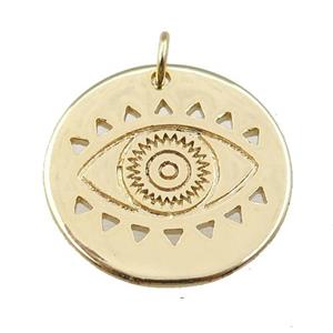 copper circle eye pendant, carved, gold plated, approx 22mm [FN24051]