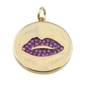 copper circle pendant pave zircon, lip, gold plated, approx 20mm [FN24053]