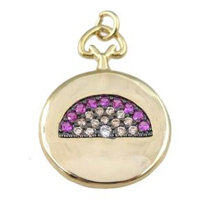 copper circle pendant pave zircon, fan, gold plated, approx 20mm [FN24054]