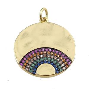 copper circle pendant pave zircon, fan, gold plated, approx 20mm [FN24055]