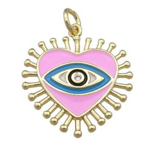 copper heart pendant with pink enamel, eye, gold plated, approx 20mm [FN24061]