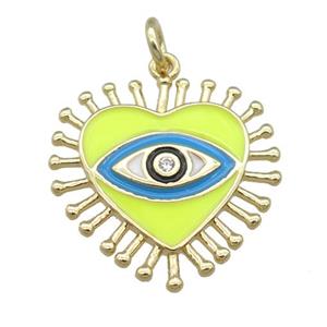 copper heart pendant with yellow enamel, eye, gold plated, approx 20mm [FN24062]