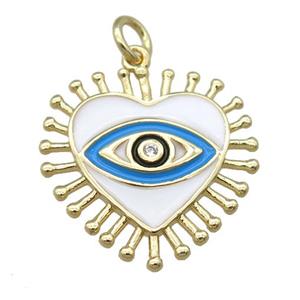 copper heart pendant with white enamel, eye, gold plated, approx 20mm [FN24063]