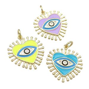 copper heart pendant with enamel, eye, gold plated, mixed, approx 20mm [FN24064]