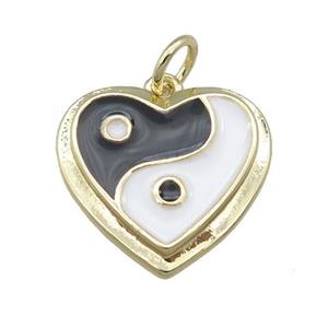 copper Enamel Taichi pendant, heart, gold plated, approx 16mm [FN24090]