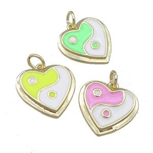 copper Enamel Taichi pendant, heart, gold plated, mixed, approx 16mm [FN24091]