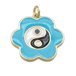 copper teal Enamel Taichi pendant, flower, gold plated, approx 20mm [FN24093]