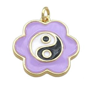 copper lavender Enamel Taichi pendant, flower, gold plated, approx 20mm [FN24095]