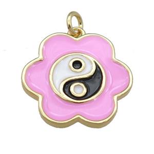 copper pink Enamel Taichi pendant, flower, gold plated, approx 20mm [FN24096]