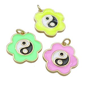 copper Enamel Taichi pendant, flower, gold plated, mixed, approx 20mm [FN24097]