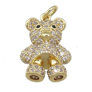 copper bear pendant pave zircon, gold plated, approx 14-17mm [FN24098]