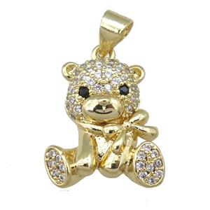 copper bear pendant pave zircon, gold plated, approx 15-17mm [FN24099]