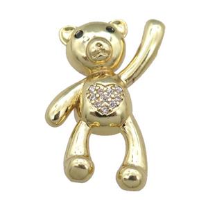 copper bear pendant pave zircon, gold plated, approx 15-26mm [FN24100]