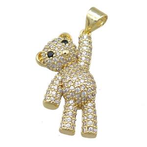 copper Bear pendant pave zircon, gold plated, approx 12-22mm [FN24101]