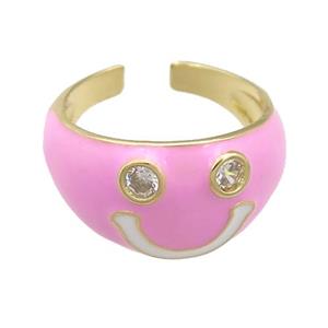 copper Pink Enamel Ring with Emoji, gold plated, approx 13mm, 17mm dia [FN24107]
