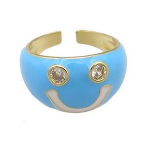 copper blue Enamel Ring with Emoji, gold plated, approx 13mm, 17mm dia [FN24108]