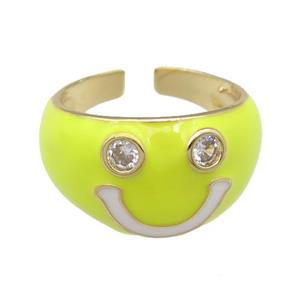 copper Yellow Enamel Ring with Emoji, gold plated, approx 13mm, 17mm dia [FN24109]