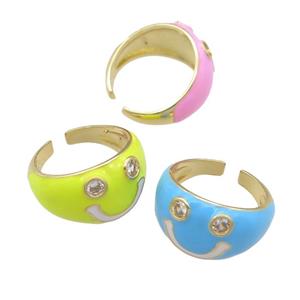 copper Enamel Ring with Emoji, gold plated, mixed, approx 13mm, 17mm dia [FN24111]