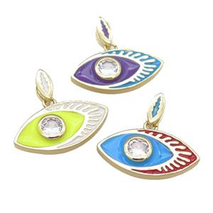 copper eye pendant with enamel, gold plated, mixed, approx 11-22mm [FN24115]