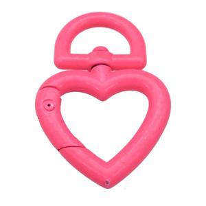 Alloy Carabiner Clasp with hotpink Lacquered Fired, heart, approx 32-47mm [FN24117]