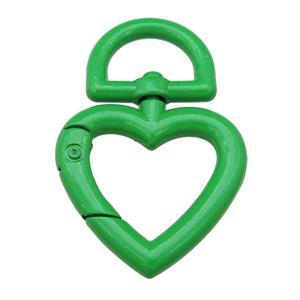 Alloy Carabiner Clasp with green Lacquered Fired, heart, approx 32-47mm [FN24118]